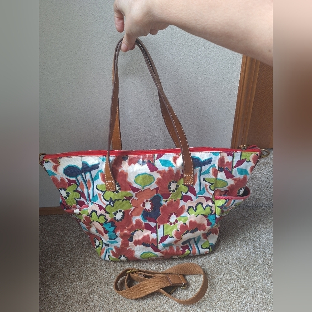 Fossil Keyper Floral Coated Cavad Shopper Tote Purse Zip Closure 19.5"7.5"12"